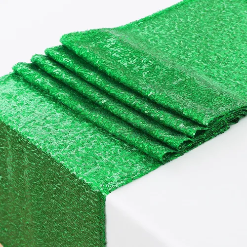 Miniatura 12 de Paquete de 10 caminos de mesa de lentejuelas verdes de 12 x 72 pulgadas para fiestas, bodas, aniversarios, cumpleaños, banquetes, compromisos
