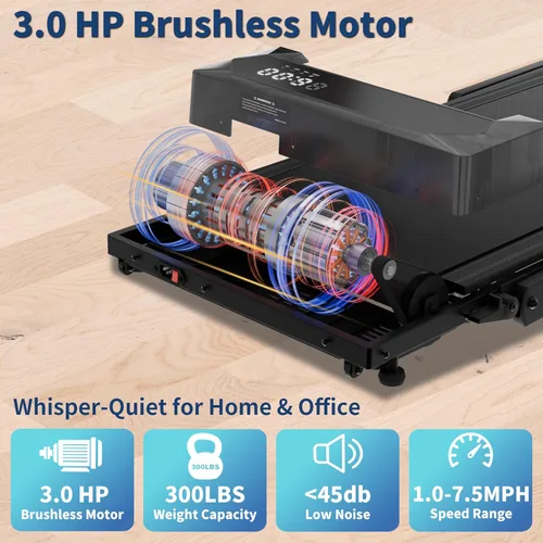 Miniatura 5 de Caminadora 4 en 1 con control remoto inclinado compacto 3.0HP plegable debajo del escritorio para oficina en casa, fitness, capacidad de 300 libras