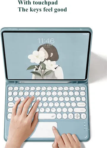 Miniatura 4 de Funda de teclado para Samsung Galaxy Tab A8 de 10.5 pulgadas 2022, teclado táctil de tecla redonda, teclado inalámbrico desmontable magnético Azul