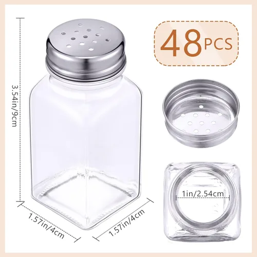 Miniatura 3 de Bokon Paquete de 48 Saleros de Vidrio a Granel con Tapas de Acero Inoxidable 2.7oz Agitador Pequeño de Especias para Cocina Restaurantes y Catering
