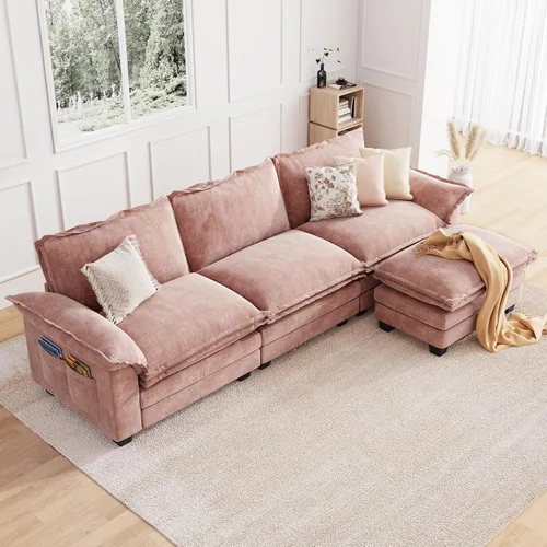 Miniatura 49 de KKL Sofá Seccional Modular de 89 Pulgadas, Sofá de Amor de 2 Asientos Sofá Nube con Asiento Profundo, Sofás Seccionales de Chenilla para Sala