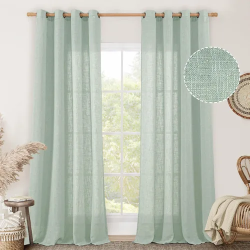 Miniatura 69 de LAMIT Cortinas de lino sintético para dormitorio, paneles filtrantes de luz, cortinas de lino con protección de privacidad con ojales para ventanas