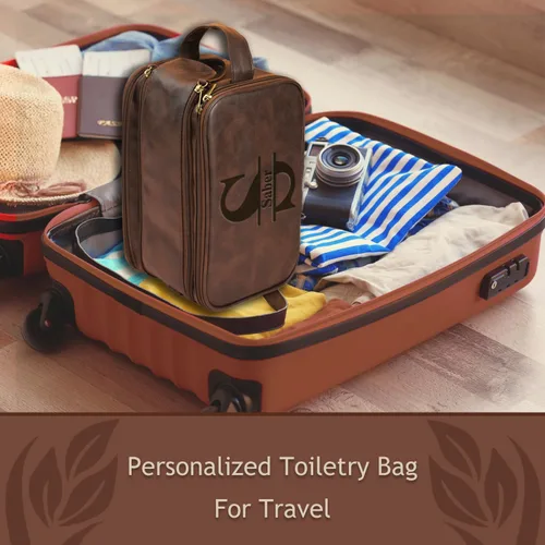 Miniatura 5 de Bolsa de aseo personalizada para hombre, kit dopp de gran capacidad con iniciales de nombre personalizado de cuero PU, regalo para padrinos, bolsa