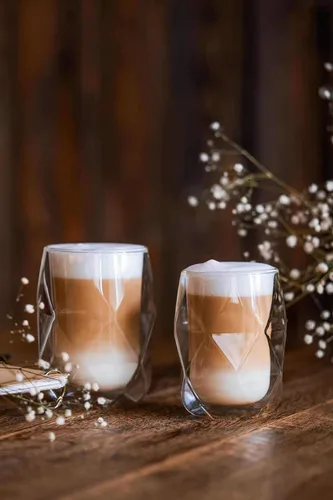 Miniatura 6 de BTAT - Vasos de doble pared, paquete de 4, 12 onzas (11.8 fl oz), vasos de vidrio aislados en forma de diamante, vasos de doble pared para té
