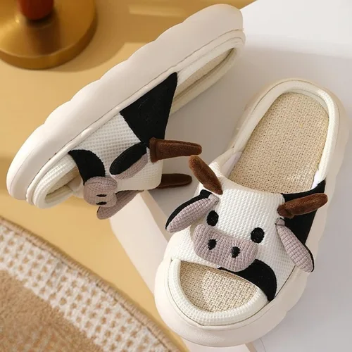 Miniatura 6 de Pantuflas de vaca para mujeres y hombres, pantuflas de interior para el hogar, bonitas pantuflas de animales de felpa mullidas, zapatos