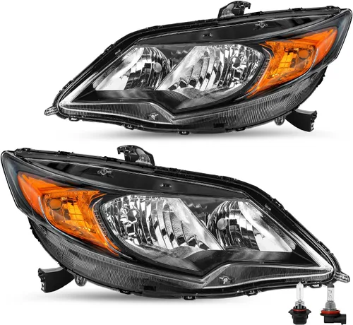 JSBOYAT Conjunto de faros delanteros con bombillas para Honda Civic Coupe 2014-2015 de 2 puertas [tipo halógeno de fábrica] Par de repuesto de faros