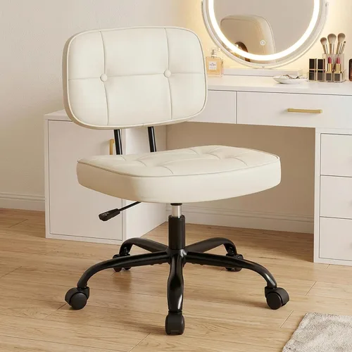 DUMOS Silla de escritorio de oficina en casa, silla ergonómica de piel sintética sin brazos, con cómodo soporte lumbar y altura ajustable, tocador,