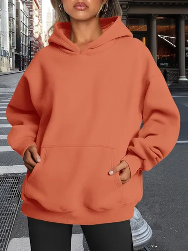 Miniatura 90 de Trendy Queen - Sudaderas extragrandes con capucha para mujer, suéteres de manga larga, sin botones, de vellón, de otoño, ropa de invierno