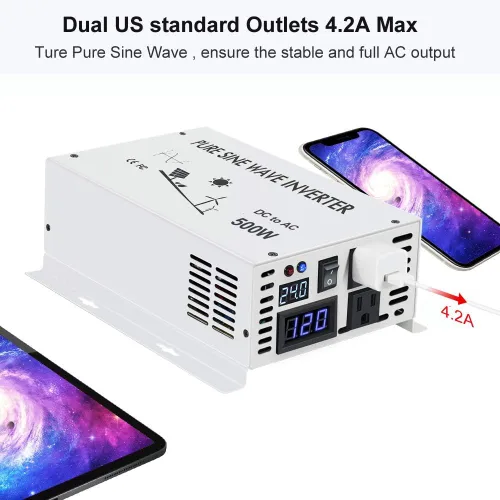 Miniatura 2 de WZRELB Inversor de corriente solar pura de onda sinusoidal 500w 24v DC a 120v AC 60hz