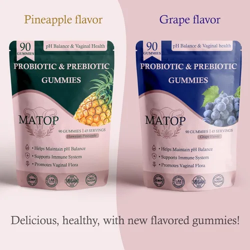 Miniatura 7 de MATOP Gomitas Premium de Equilibrio Femenino para Mujeres - Probiótio + Prebiótico para el Equilibrio del pH Vaginal con Sabor a Uva, Vegano, Sin