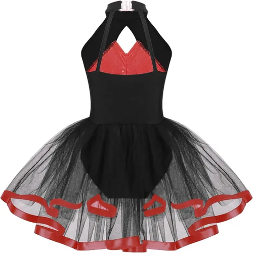 Miniatura 33 de CHICTRY Vestido tutú de ballet con lentejuelas brillantes para niñas y niñas, moderno disfraz de baile latino de jazz