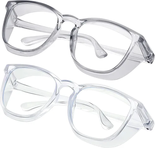 Miniatura 17 de Gafas de seguridad para enfermeras, gafas protectoras – Antivaho marco cuadrado elegante gafas transparentes para mujeres y hombres C16-negro Gery