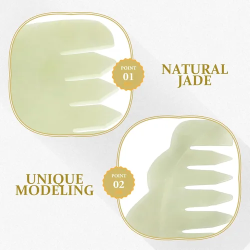 Miniatura 7 de Healifty Peine de pelo de jade para masaje del cuero cabelludo y terapia Gua Sha, peine de raspado de jade de doble propósito para belleza capilar