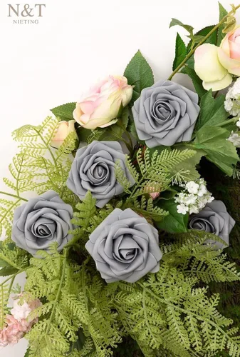 Miniatura 9 de N&T NIETING 25 unidades de flores artificiales, Rosas de espuma artificial de sensación real al tacto, decoración para boda, dama de honor, ramo