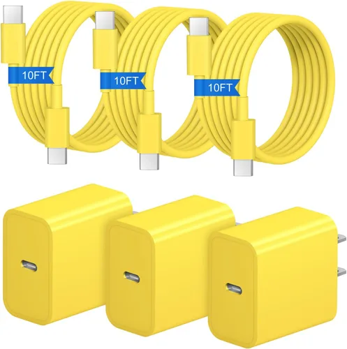 Miniatura 10 de Cargador de carga rápida para iPhone 17, 16, 15, paquete de 3+3 cargadores de pared USB C de 20 W con cable de carga rápida de 6 pies compatible