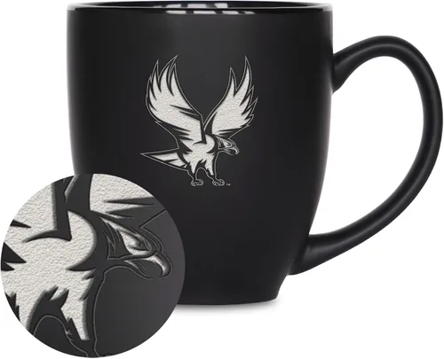 Miniatura 231 de Rico Industries - Taza de cerámica mate negra con grabado láser estándar de 15oz para NCAA (escuelas T & U) - Para bebidas calientes o frías