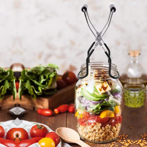 Miniatura 6 de Pinzas elevadoras de tarros de acero inoxidable con mango de agarre para cocina del hogar (negro)