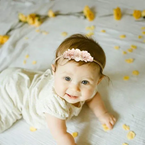 Miniatura 2 de Diademas de nailon para bebé niña con moños de flores - Bandas elásticas para el cabello con corona, envolturas florales hechas a mano, regalos