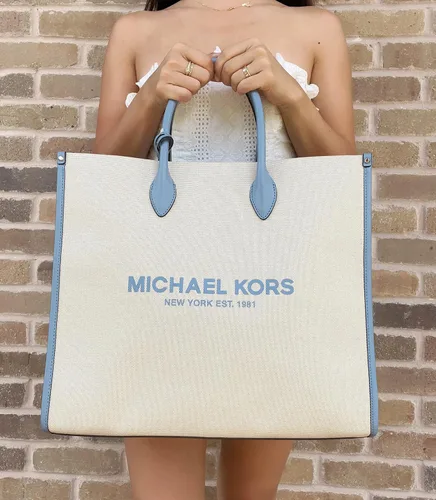 Miniatura 2 de Michael Kors Mirella - Bolso bandolera grande de jacquard con logotipo NS Chambray Blue Azul Patchwork