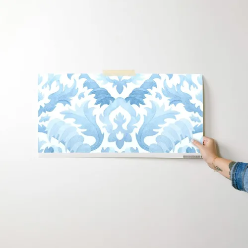 Miniatura 7 de Muestro de papel tapiz extraíble – Acuarela Damasco Botánico Floral Azul Claro Monocromo Clásico Barroco Hoja de Acanto Papel pintado personalizado