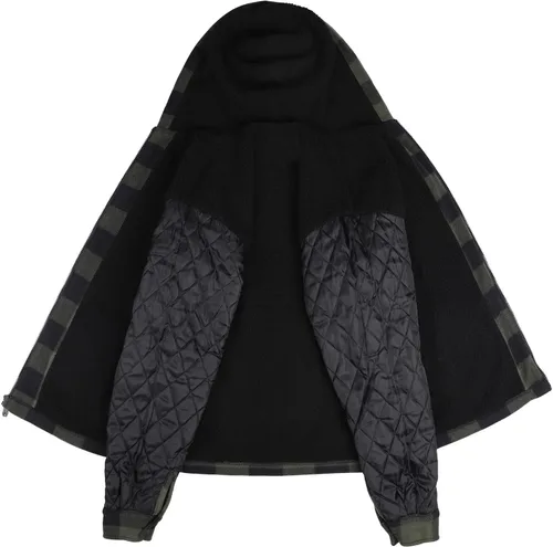 Miniatura 6 de Chaqueta de franela a cuadros para hombre, de felpa con capucha, de sherpa con zíper, pesada y gruesa, cálida para invierno.