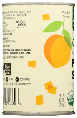 Miniatura 5 de 365 by Whole Foods Market, Rebanadas de melocotón amarillo orgánico adherente, 15 onzas
