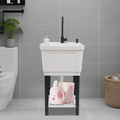 Miniatura 2 de Fregadero utilitario, fregadero de lavandería independiente, bañera de lavandería que ahorra espacio, fregadero portátil, lavabo de mano para Blanco