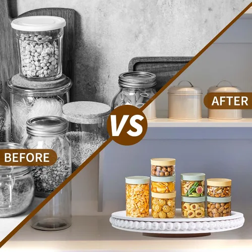 Miniatura 6 de HPC Decor - Organizador de madera Lazy Susan con cuentas de 12 pulgadas para decoración de mesa de granja, tocadiscos redondos para armario de mesa