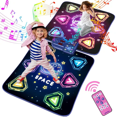 Miniatura 8 de Juguetes de tapete de baile para niñas de 3 a 12 años, 2 jugadores con 12 botones iluminados y 5 modos de juegos, juguete de baile para niñas, Morado