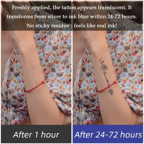 Miniatura 9 de Tatuaje temporal semipermanente para adultos, 2 hojas de palabras de flores, citas Let It Be pequeño, pequeño cuello de mano, calcomanías falsas