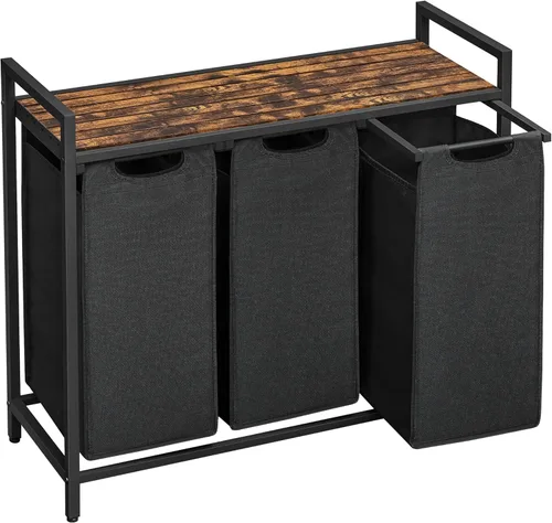 Miniatura 11 de VASAGLE - Cesta de ropa de lavandería, clasificador de ropa con 2 bolsas extraíbles deslizantes, estante, marco de metal, 46 litros, 28.8 x 13 x
