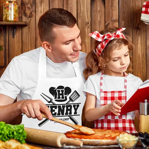 Miniatura 4 de Delantal de cocina personalizado para el día del padre, regalo con nombre 8 diseños de parrilla, delantales blancos personalizados para papá regalo