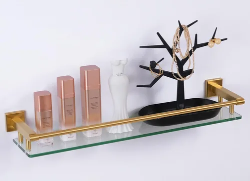 Miniatura 12 de Estantes de vidrio para baño, estante rectangular de acero inoxidable cromado de 20 pulgadas, estante de vidrio templado para montaje en pared
