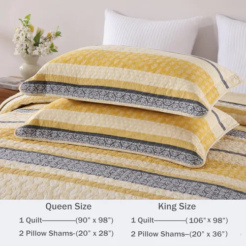 Miniatura 5 de Homzard - Juego de ropa de cama de algodón, tamaño Queen, color amarillo, negro y gris a rayas, ligero, de estilo rústico, para todas las 01-2