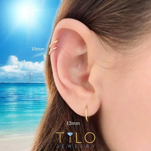 Miniatura 14 de Aretes de argolla de oro amarillo de 14 quilates flexible, de 10-18mm