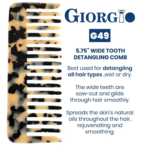 Miniatura 2 de Giorgio G49 White Tokio, peine desenredante de dientes anchos para cabello grueso y rizado, desenredante de cabello húmedo y seco, hecho a mano