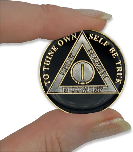 Miniatura 5 de Moneda de sobriedad de 1 año Ficha de aniversario de recuperación de chip AA Triplate (negro)