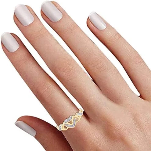 Miniatura 6 de Jewel Zone US - Anillo de compromiso con triple corazón de diamante natural blanco en oro de 14 quilates sobre plata de ley (0,03 quilates)