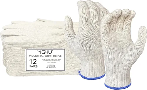 MIG4U 12 pares de guantes de trabajo, guantes de cuerda de algodón para trabajo seguro, forro de guante, protector de manos, protección contra el
