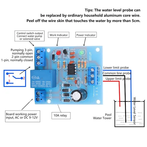 Miniatura 4 de Controlador de nivel de agua de 12 V CC Módulo de interruptor automático de sensor de nivel de líquido para sistema de drenaje de llenado de control
