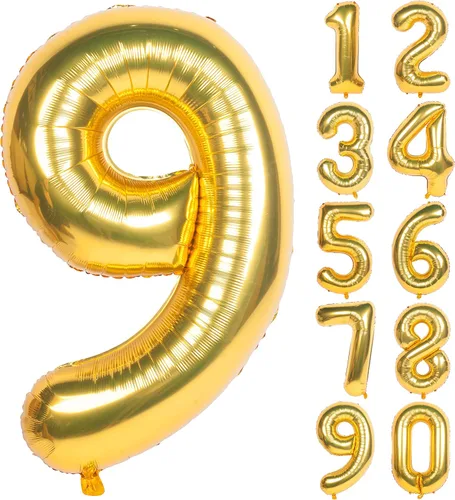 Miniatura 41 de Globos de helio de 40 pulgadas con dígitos dorados para fiesta de cumpleaños., Número 0, 40 pulgadas, número 0 oro 7