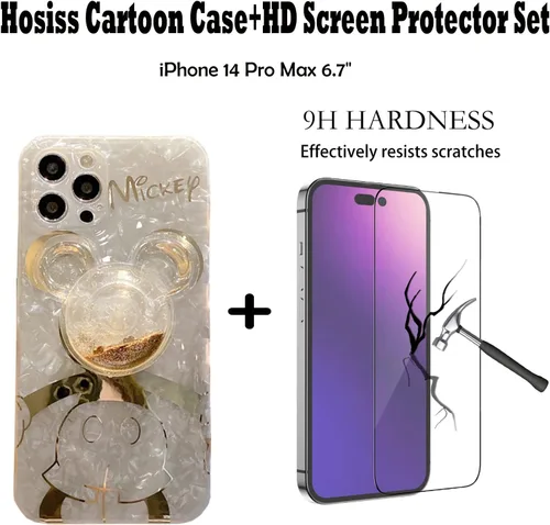 Miniatura 2 de Funda de dibujos animados para iPhone XR 6.1'' con protector de pantalla HD, Mickey Mouse con soporte para teléfono celular de arena movediza