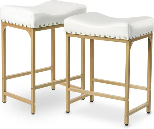 Miniatura 18 de Juego de 2 taburetes de bar de altura de mostrador para isla de cocina, taburetes de bar negros de 24 pulgadas, taburetes de bar sin espalda
