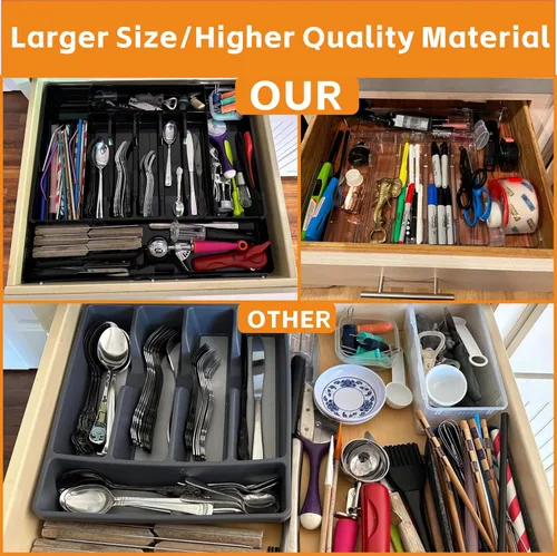 Miniatura 4 de Organizadores expandibles de cubiertos para cajones de cocina, gran organizador de cubiertos sin BPA para cajones, organizador de utensilios
