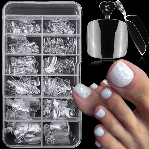 AddFavor 240 piezas Puntas de Uñas de los Dedos de los Pies Transparentes de Gel Suave Puntas de Uñas de los Pies de Cobertura Completa Cuadradas