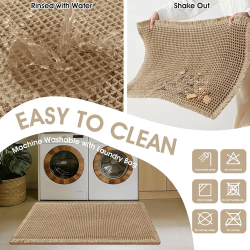 Miniatura 5 de Tapete de baño con diseño de gofre, moderno, bohemio, absorbente, antideslizante, ultrasuave, lavable a máquina, con letra de baño, dormitorio