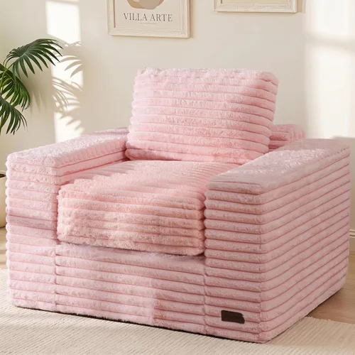 Miniatura 14 de MAXYOYO Puf Gigante Silla para Adultos, Sofá de Suelo Tapizado con Almohadas y Reposabrazos, Puf Grande Sofá Silla de Felpa Sofá Puf para Dormitorio