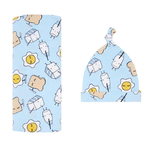 Miniatura 11 de Little Sleepies Juego de manta para envolver y sombrero, pañales para bebés recién nacidos, viscosa suave de bambú (plátanos)