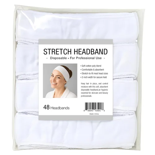 Miniatura 6 de APPEARUS Diademas desechables sin cierre de tela de algodón elástico para spa facial (48 unidades) Cotton poly blend stretch fabric with