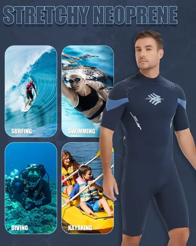 Miniatura 5 de Trajes de neopreno para hombre, 0.118 in con cremallera trasera de neopreno, trajes de buceo para buceo, esnórquel, surf, natación Azul